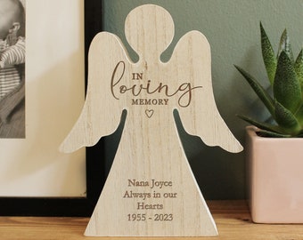 In Loving Memory Angel - Personalised In Loving Memory Rustic Wooden Angel Decoration