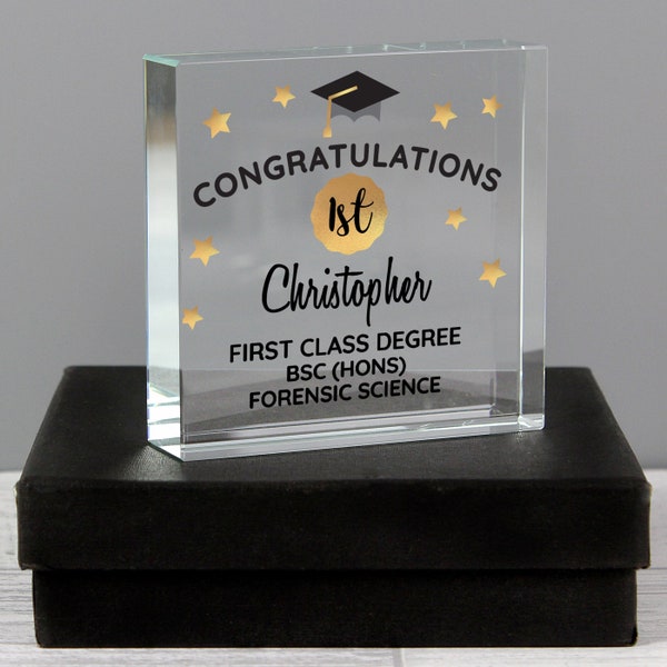 Personalised Congratulations Graduation Crystal Token in Black Gift Box - Graduation Gift For Him - Graduation Gift For Her - Keepsake Token