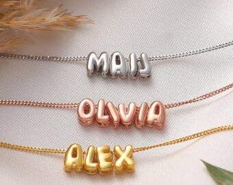 パーソナライズされたバブルレターネックレス カスタムアルファベット