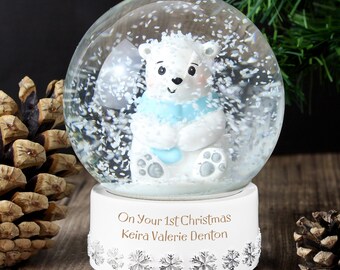 personalised baby snow globe