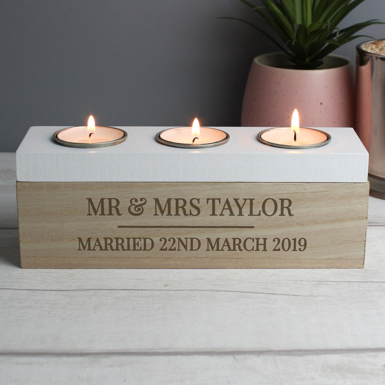 Personalised Classic Triple Tea Light Box tealight box new home gift couple gift image 6