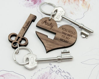 You Hold The Key To My Heart Keyring Set Of Two - valentines keyring for her - valentines heart keyring - valentines keyring - anniversary