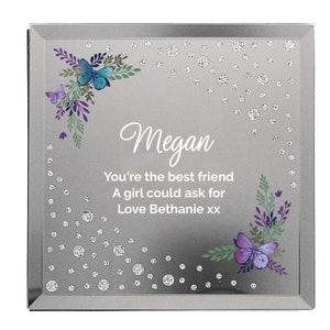 Personalised Floral Butterfly Diamante Glass Trinket Box Personalised jewellery box mothers day gift gift for her birthday gift image 3