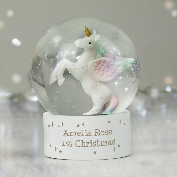 Personalised Unicorn Glitter Snow Globe Baby's 1st Christmas First Xmas  Glitter Globe Birthday Gift Christmas Gift 