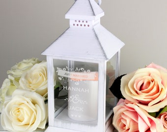 Linterna blanca floral personalizada para parejas - linterna de boda - regalo para el nuevo hogar - regalo para parejas - linterna personalizada - regalo de pareja personalizada