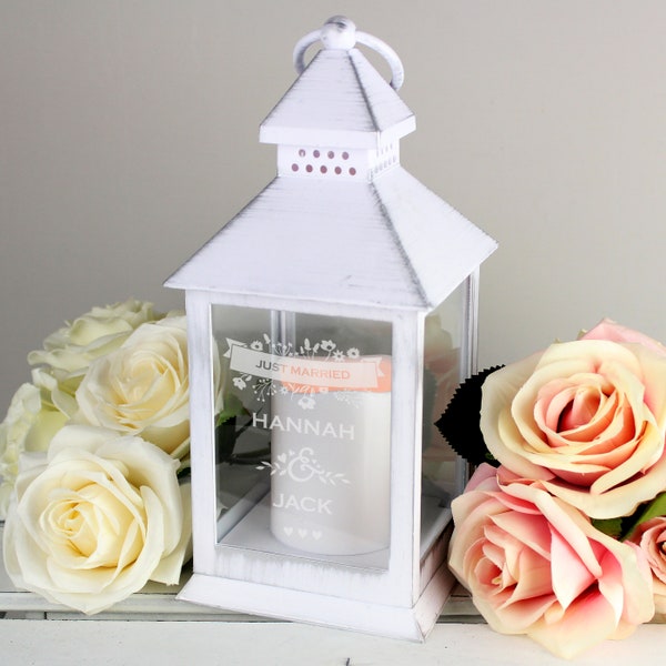 Lanterne blanche florale de couple personnalisée - lanterne de mariage - cadeau de maison neuve - cadeau de couple - lanterne personnalisée - cadeau de couple personnalisé