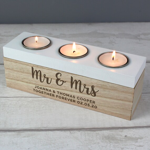 Personalised Family Triple Tea Light Box Tealight Box Wedding Gift