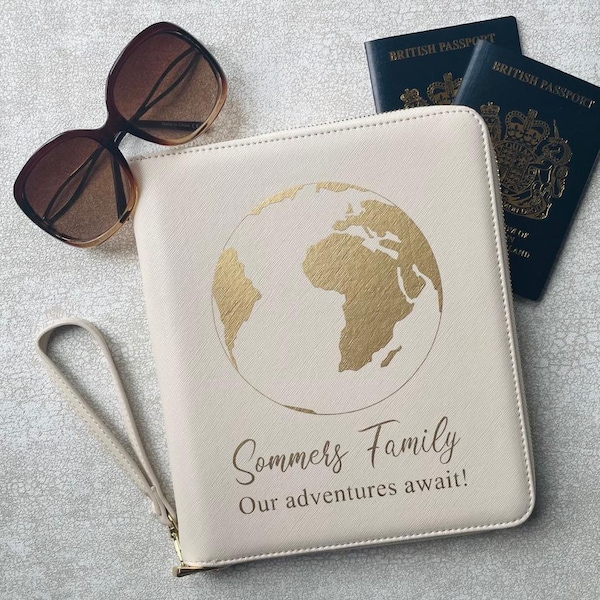 Personalised Travel Documents Holder - Globe Design - Personalised Travel Wallet - Passport Holder -Personalised Travel Gift -Tech Organiser