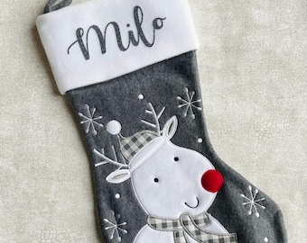 Media gris carbón personalizada - Media personalizada - Media navideña - Muñeco de nieve - Papá Noel - Reno - Pingüino