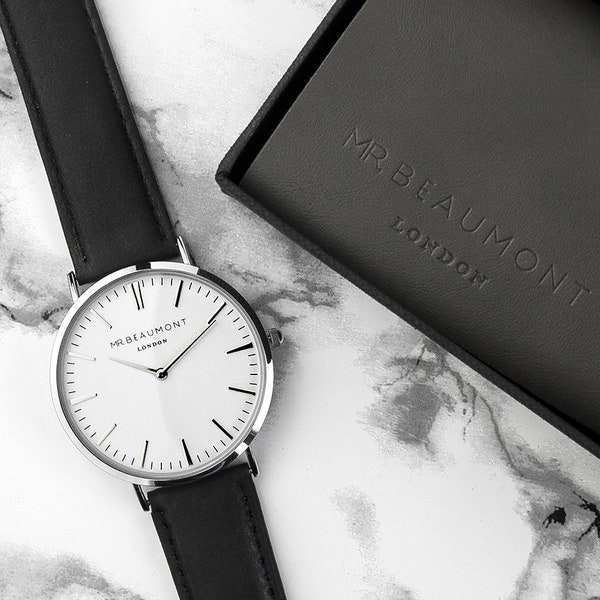 Men's Modern-Vintage Personalised Leather Watch In Black - Valentines Gift - Engraved watch - personalised watch - anniversary gift - groom