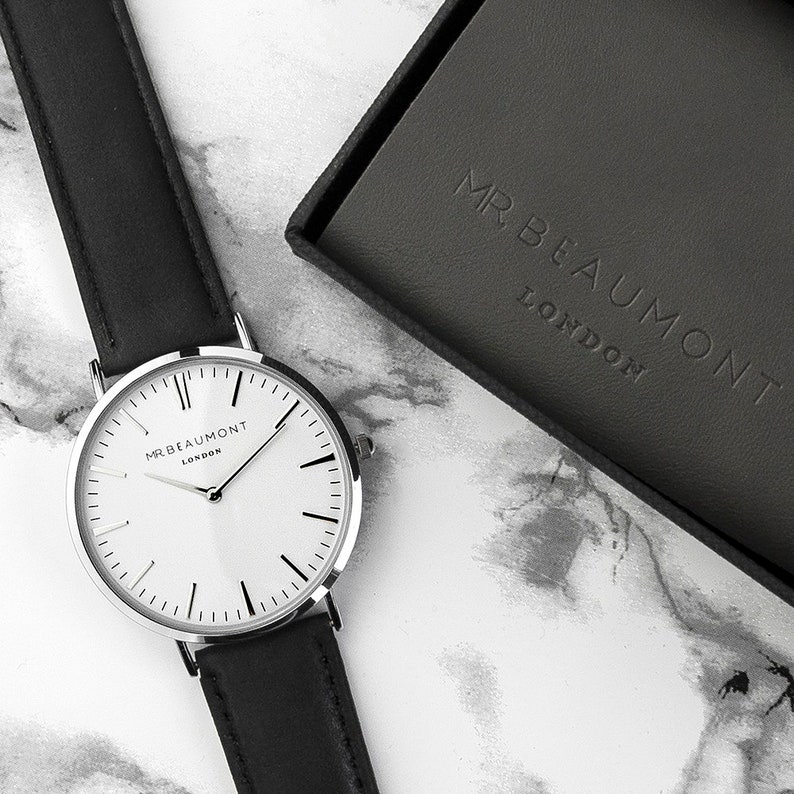 Men's Modern-Vintage Personalised Leather Watch In Black Valentines Gift Engraved watch personalised watch anniversary gift groom image 1