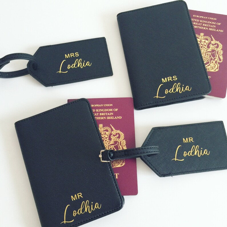 Personalised Gold Name Passport Holder Set And Luggage Tags Etsy