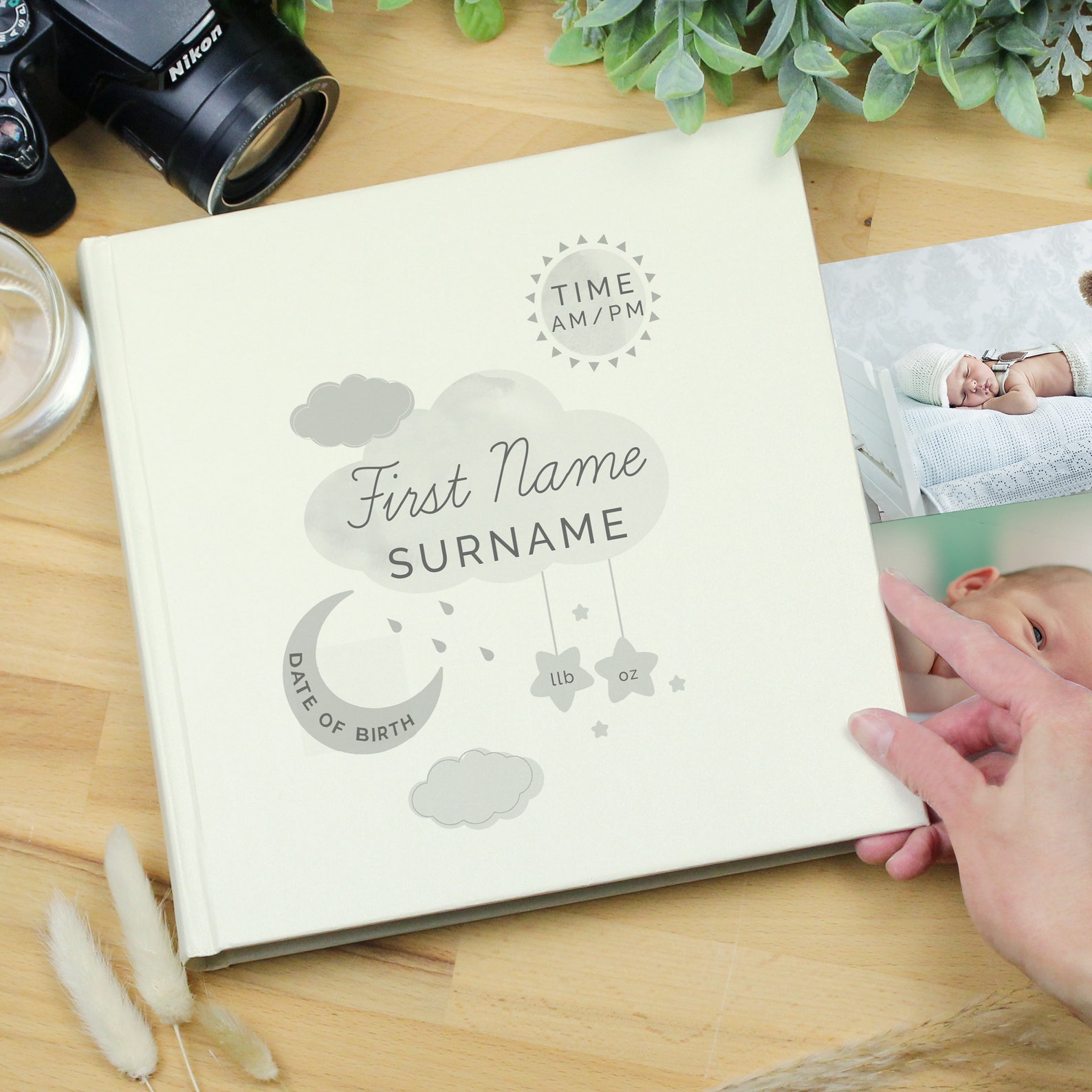 Personalised Baby Photo Album Personalised New Baby Moon & Stars Album
