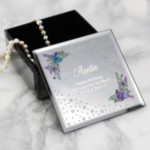 Personalised Floral Butterfly Diamante Glass Trinket Box Personalised jewellery box mothers day gift gift for her birthday gift image 7