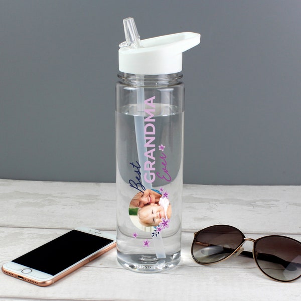 Personalised Photo Water Bottle - Personalised Photo Upload Water Bottle - Gift for Grandma - Floral Water Bottle - Gift for her