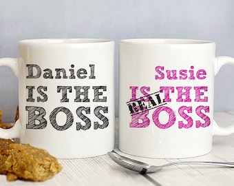 Personalised The Real Boss Mug Set - Valentine's Day Gift - Funny Couple Gift - Birthday Gift - Wedding Gift - Engagement Gift
