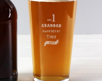 Personalised Pint Glass - Personalised no.1 Awarded By Pint Glass - No1 Dad - No1 Grandad - Father's Day gift