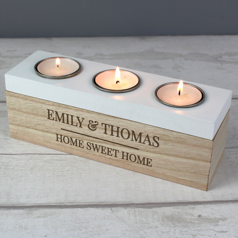 Personalised Classic Triple Tea Light Box tealight box new home gift couple gift image 7