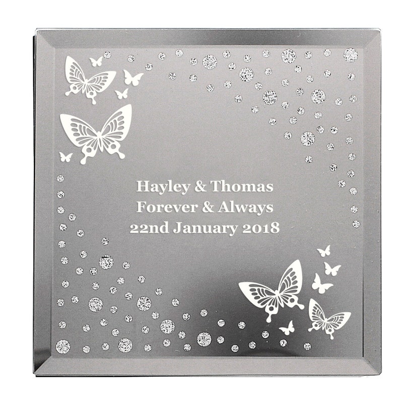 Personalised White Butterfly Diamante Glass Trinket Box Personalised jewellery box mothers day gift gift for her birthday gift image 2