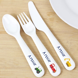 Personalised Vehicles Plastic Cutlery - Gift for Baby - Gift for Children - Christening Baptism - 1st Birthday Gift - Digger