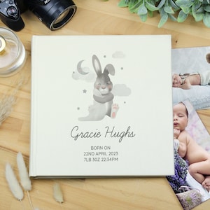 Personalised Baby Photo Album - Personalised Baby Bunny Album with Sleeves - New Baby Gift - Christening Gift - Baby Photo Album - Baptism