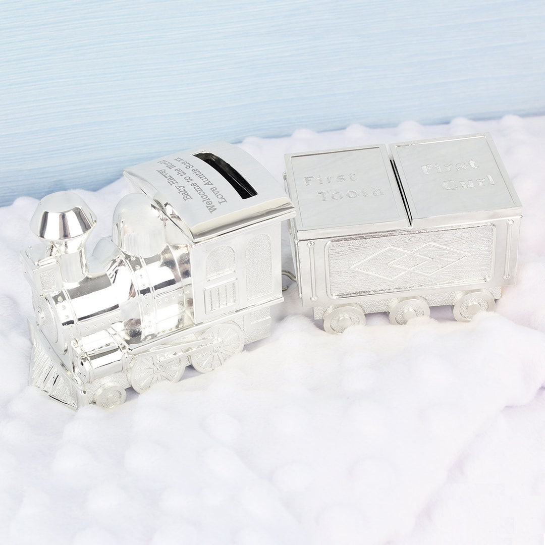 Personalised Engraved Train Money Box With Tooth & Curl Etsy