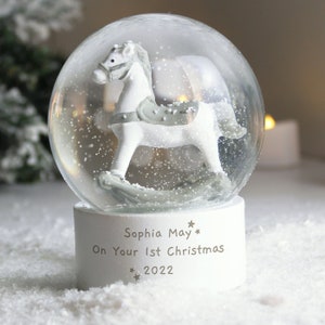 Personalised Rocking Horse Glitter Snow Globe - Baby's 1st Christmas - First Xmas - Newborn Gift - Birthday Gift - Christmas Gift