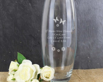 Personalised Butterflies and Flowers Bullet Vase - Engraved Vase - Birthday, Wedding, Anniversary, Mother's Day, Valentine's Day Gift