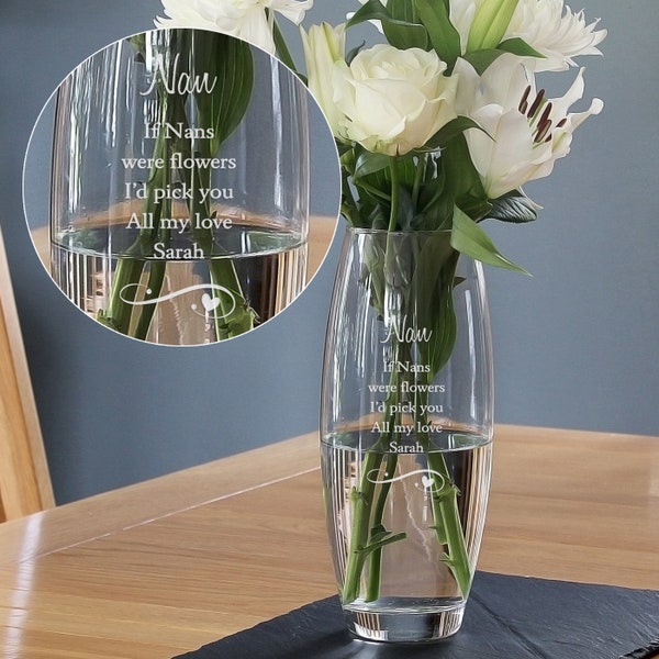 Personalised Swirls & Hearts Bullet Vase - Engraved Vase - Birthday, Wedding, Anniversary, Mother's Day, personalised vase