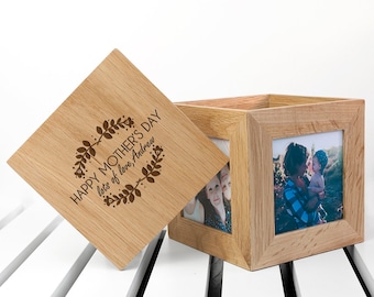 Personalised Happy Mother's Day Oak Photo Cube - Mother's Day Gift - Photo gift for mum - mothers day photo gift - unique photo gift