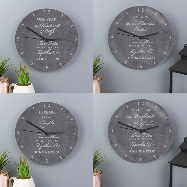 Personalised Anniversary Slate Clock Gift for Her Gift for Etsy UK