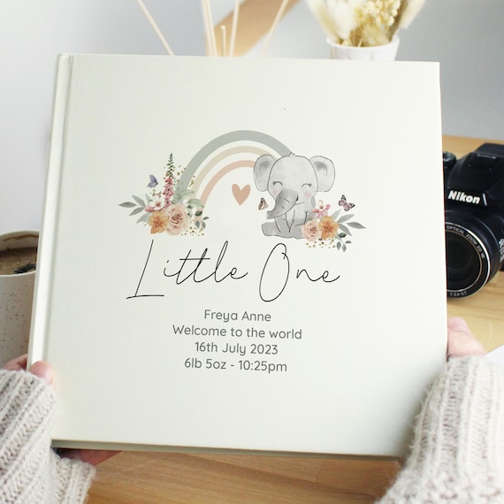 Personalised Floral Elephant Square Photo Album - New Baby | New Born | Christening Gift | Baby Shower