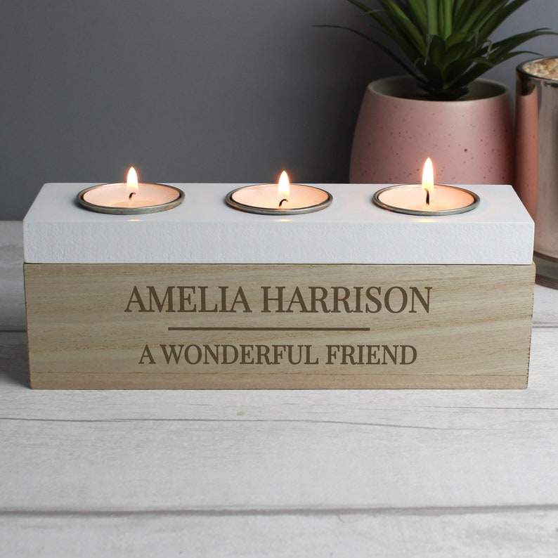 Personalised Classic Triple Tea Light Box tealight box new home gift couple gift image 3