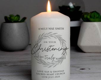 Personalised Christening Candle - Christening Pillar Candle - Personalised 'Truly Blessed' Christening Pillar Candle - Christening Gift