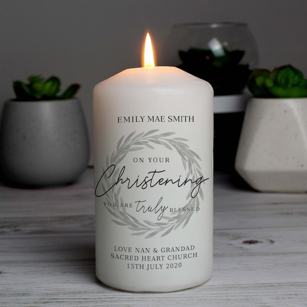 Personalised Christening Candle - Christening Pillar Candle - Personalised 'Truly Blessed' Christening Pillar Candle - Christening Gift