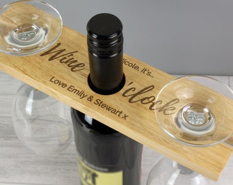 Personalised 'Wine O'clock' Wine Glass & Bottle Butler - Personalised wine glass and bottle holder - birthday gift - new home gift gift