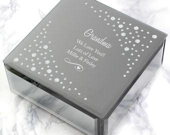 Personalised Any Message Swirls & Hearts Diamante Glass Trinket Box - Personalised jewellery box - gift for her - birthday gift