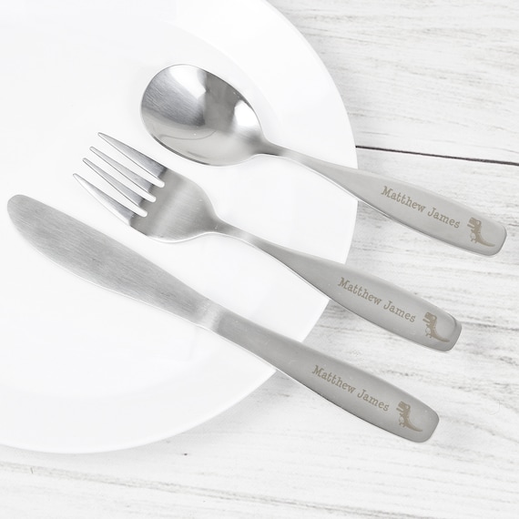 Personalised 3 Piece Dinosaur Cutlery Set Children s Cutlery Set