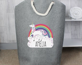 Personalised Toy Storage Basket - Personalised Unicorn Storage Bag - Personalised Laundry Bag - Gift for girls - Birthday gift for girl
