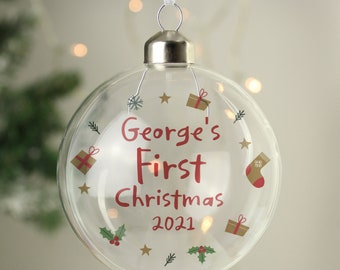 Personalised Glass Bauble - Personalised First Christmas Glass Bauble - New Baby Bauble - Xmas Tree Decor - Baby's First Christmas