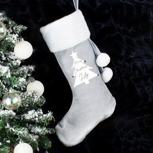 Personalised Christmas Tree Luxury Silver Grey Stocking - Personalised stocking - Christmas stocking - Reindeer - Snowman - Santa