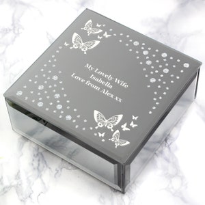 Personalised White Butterfly Diamante Glass Trinket Box Personalised jewellery box mothers day gift gift for her birthday gift image 4