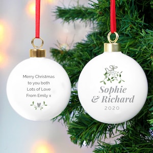 Personalised Couples Mistletoe Bauble - couples Bauble - personalised Bauble - Xmas Tree Decor - Keepsake Bauble