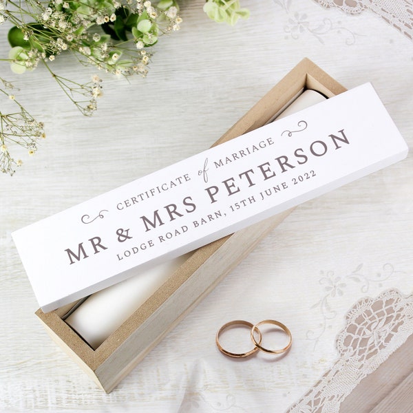 Personalised Wooden Wedding Certificate Holder - New Couple Wedding Gift - Gift For Couples - Mr And Mrs Gift - Bride And Groom Gift