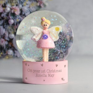 Personalised Fairy Glitter Snow Globe - Baby's 1st Christmas - First Xmas - Newborn Gift - Birthday Gift - Magical Snow Glittery Effect