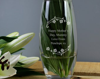 Personalised Floral Bullet Vase - Engraved Vase - Perfect Gift for Mother's Day or Birthday - Mother's Day gift - Personalised vase