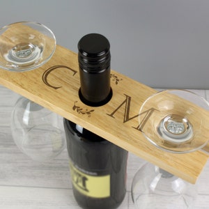 Personalised 'Initials' Wine Glass & Bottle Butler - Personalised wine glass and bottle holder - Mr and Mrs gift - new home gift