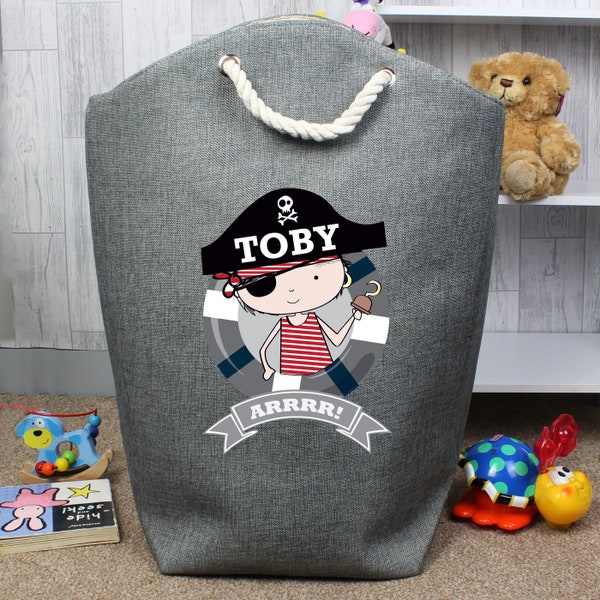 Personalised Toy Storage Basket - Personalised Pirate Storage Bag - Personalised Laundry Bag - Gift for boys