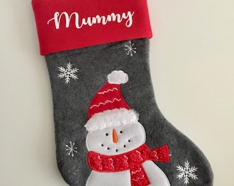 Personalised Grey and Red Stocking - Personalised stocking - Christmas stocking - Snowman - Santa -  Reindeer - Penguin