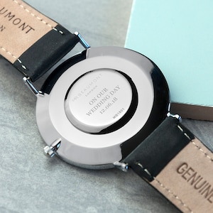 Men's Modern-Vintage Personalised Leather Watch In Black Valentines Gift Engraved watch personalised watch anniversary gift groom image 5